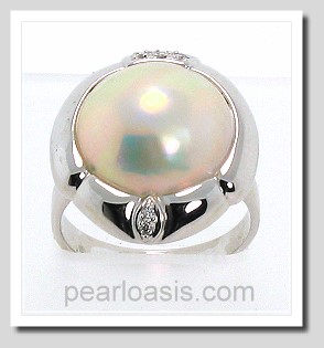 13.7MM Japanese Mabe Pearl Diamond Ring 14K White Gold Size 7