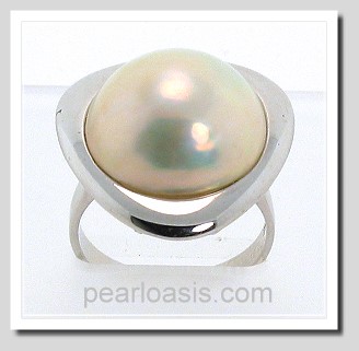 15.2MM Japanese Mabe Pearl Ring 14K White Gold Size 7