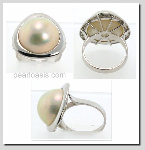 15.2MM Japanese Mabe Pearl Ring 14K White Gold Size 7