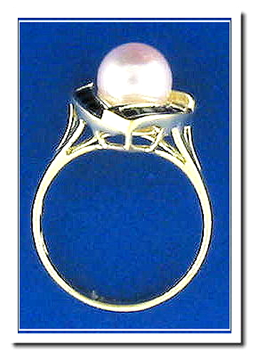 Cultured Pearl & Sapphire Ring, 14K, Triangle Style, Size 7