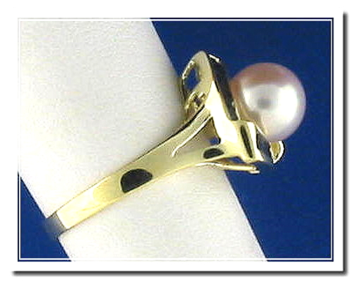 Cultured Pearl & Sapphire Ring, 14K, Triangle Style, Size 7