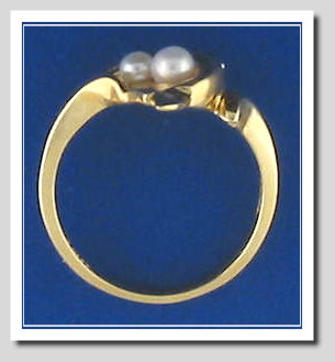 Dolphin Ring with Two White Akoya Cultured Pearl, 14K, Size 7.5