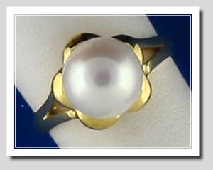 9MM Fresh Water Cultured Pearl Ring, 14K Gold, Size 7.5