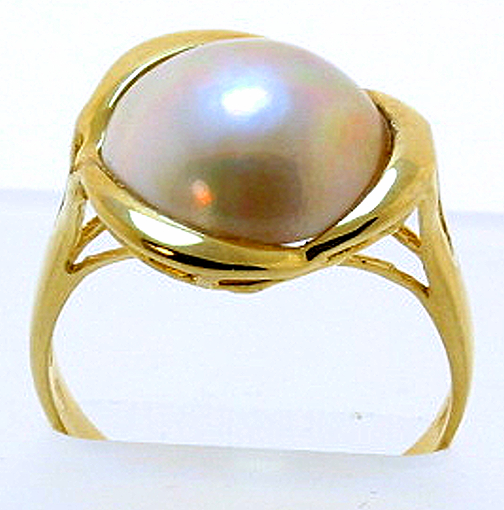 11.5MM Japanese Mabe Pearl Ring 14K Yellow Gold Size 7.5