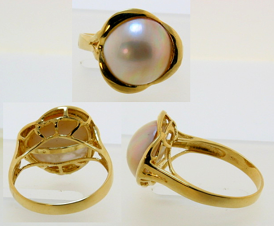 11.5MM Japanese Mabe Pearl Ring 14K Yellow Gold Size 7.5