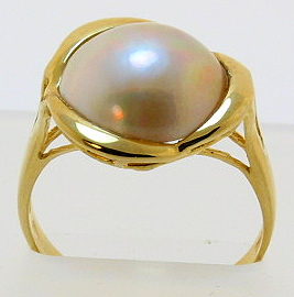 11.5MM Japanese Mabe Pearl Ring 14K Yellow Gold Size 7.5