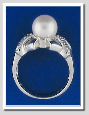 8MM White Cultured Pearl Ring, XO Style, 14K White Gold, Size 7