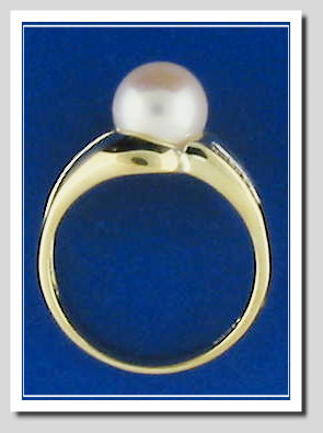 8MM White Cultured Pearl Ring, 14K Yellow Gold w/Diamonds, Size 7.5