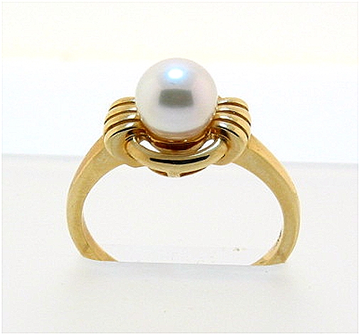 6MM White Japanese Akoya Cultured Pearl Ring, 14K Yellow Gold, Size 7