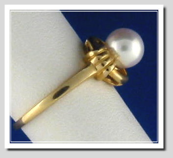 6MM White Japanese Akoya Cultured Pearl Ring, 14K Yellow Gold, Size 7