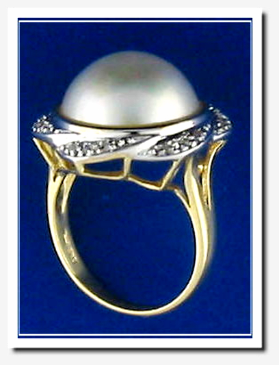 14MM Japanese Mabe Pearl Diamond Ring 14K Yellow Gold Size 7