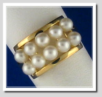 White Multi Akoya Cultured Pearl Ring 14K Gold Size 7.25