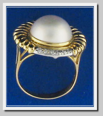 12.5MM Japanese Mabe Pearl Diamond Ring 14K Yellow Gold Size 7.5