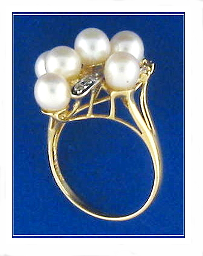 Multi White Freshwater Cultured Pearl Ring w/0.19 Ct. Diamonds, 14K Yellow Gold, Size 7.5