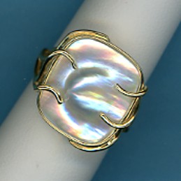 All-American Blister Pearl Ring, 14X16MM, Cushions Shape, 14K Yellow Gold, Size 6.5