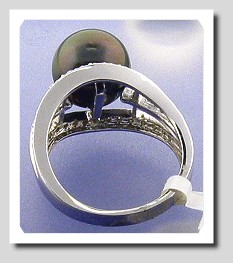10.7MM Peacock Color Tahitian Cultured Pearl Ring, 0.16ct. Diamonds, 18K W Gold
