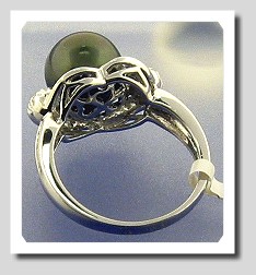 9.9MM Black Tahitian Cultured Pearl Ring, 0.24ct. Diamonds, 18K W Gold