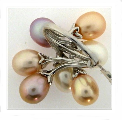 Multi Natural Color Pearl Diamond Ring 14K White Gold Size 7