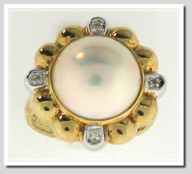 12.5MM Mabe Pearl Diamond Ring 14K Yellow Gold Size 7