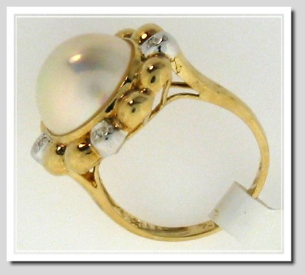 12.5MM Mabe Pearl Diamond Ring 14K Yellow Gold Size 7