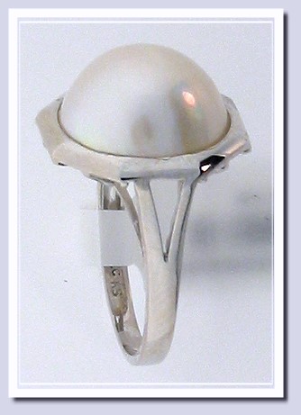 13.6MM Mabe Pearl Ring 14K White Gold Size 7.25
