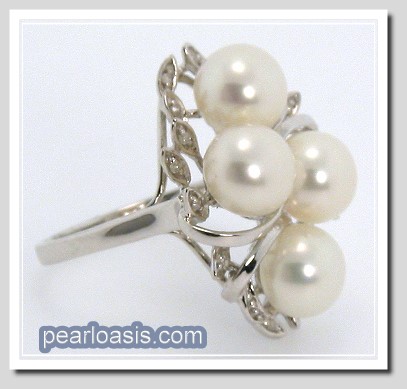 Multi White FW Pearl Diamond Ring 14K White Gold Sz 7