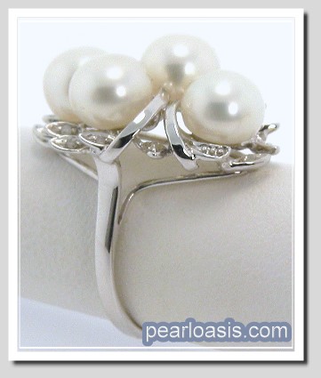 Multi White FW Pearl Diamond Ring 14K White Gold Sz 7