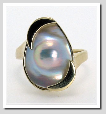 All-American Blister Pearl Ring, 13X17MM Pear Shape 14K Gold Size 6.5