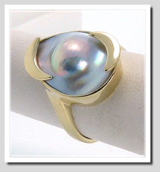 All-American Blister Pearl Ring, 13X17MM Pear Shape 14K Gold Size 6.5