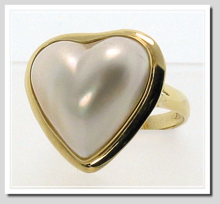 18X17MM White Heart Mabe Ring 14K Yellow Gold Size 8