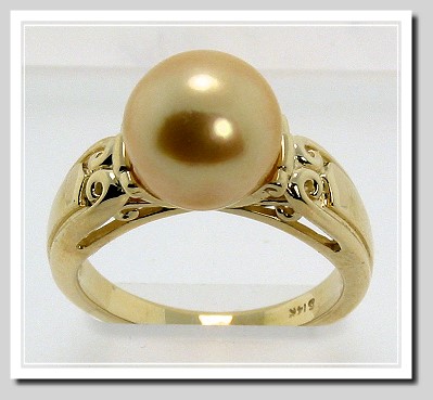 10.13MM Dark Golden South Sea Pearl Ring 14K Yellow Gold, Size 7.25