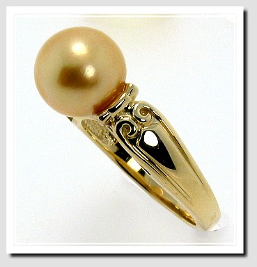10.13MM Dark Golden South Sea Pearl Ring 14K Yellow Gold, Size 7.25