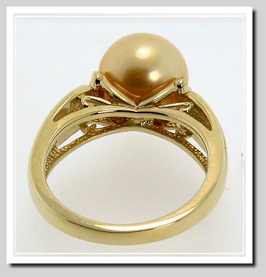 10.13MM Dark Golden South Sea Pearl Ring 14K Yellow Gold, Size 7.25
