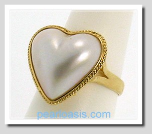 17X17MM Heart Shape Mabe Pearl Ring 14K Yellow Gold Sz 8