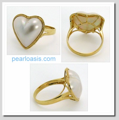 17X17MM Heart Shape Mabe Pearl Ring 14K Yellow Gold Sz 8