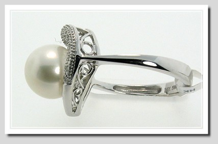 9-9.5MM Freshwater Pearl Diamond Heart Ring 14K White Gold Sz 7 