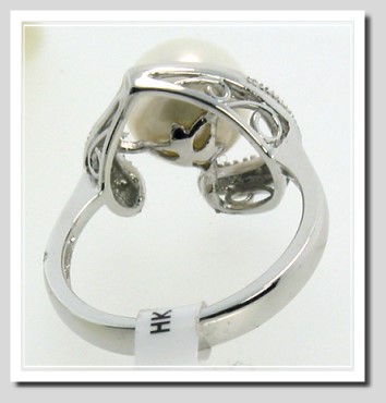 9-9.5MM Freshwater Pearl Diamond Heart Ring 14K White Gold Sz 7 