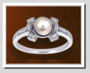 AAA 7-7.5MM FW Pearl & Diamond Ring 14K White Gold