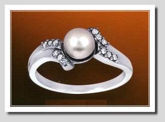 AAA 6-6.5MM FW Pearl & Diamond Ring 14K White Gold