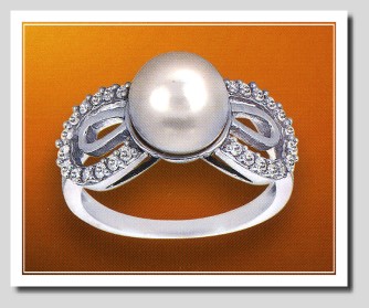AAA 8-8.5MM FW Pearl & Diamond Ring 14K White Gold