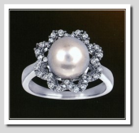 AAA 9-9.5MM FW Pearl & Diamond Ring 14K White Gold