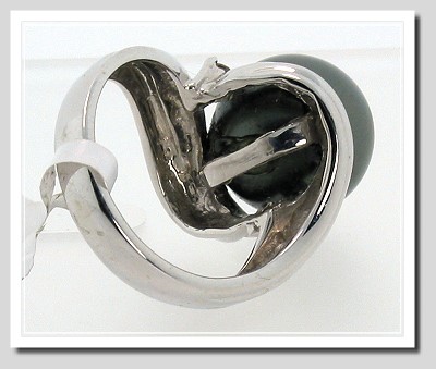 12.36MM Dark Gray Tahitian Pearl Diamond Ring 0.10CT 18K Sz7