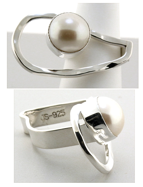 Designer 11MM Freshwater Pearl Ring, Silver, Top 1.4in Wide, Size 6