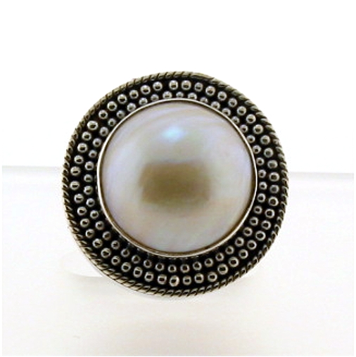 15MM Mabe Pearl Ring, Silver, 9.2 Grams, Size 9
