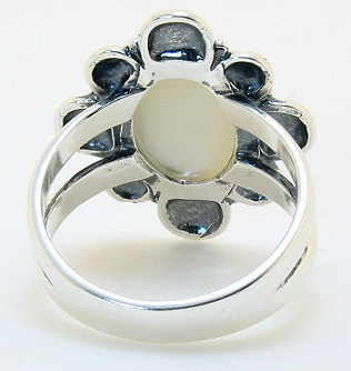 14X10MM Initial Engraved Ring, Sterling Silver, Mother of Pearl