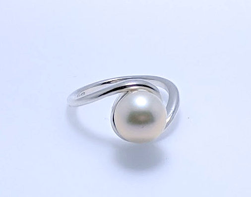 9-9.5MM White Freshwater Pearl Solitaire Ring, Sterling Silver, Size 7.2
