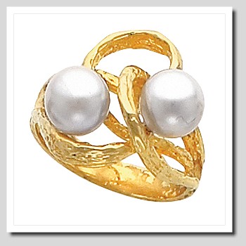 7-7.5MM Double Akoya Cultured Pearl Ring 14K Gold