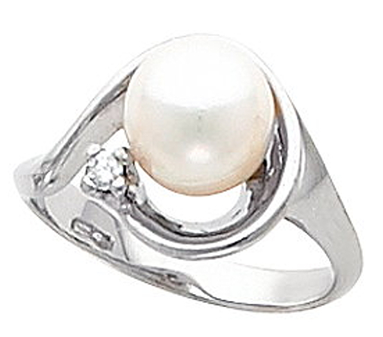 7-7.5MM Cultured Pearl Diamond Ring, 0.03 CT., 14K Gold
