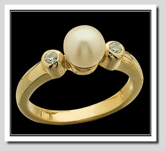 8-8.5MM Cultured Pearl Diamond Ring, 0.10 CT., 14K Gold