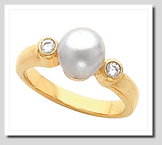 9-10MM Cultured Pearl Diamond Ring, 0.10 CT, 14K Gold
